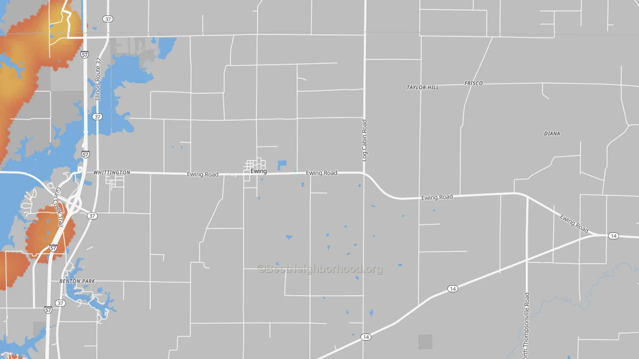 Bike Grade map of Ewing, IL