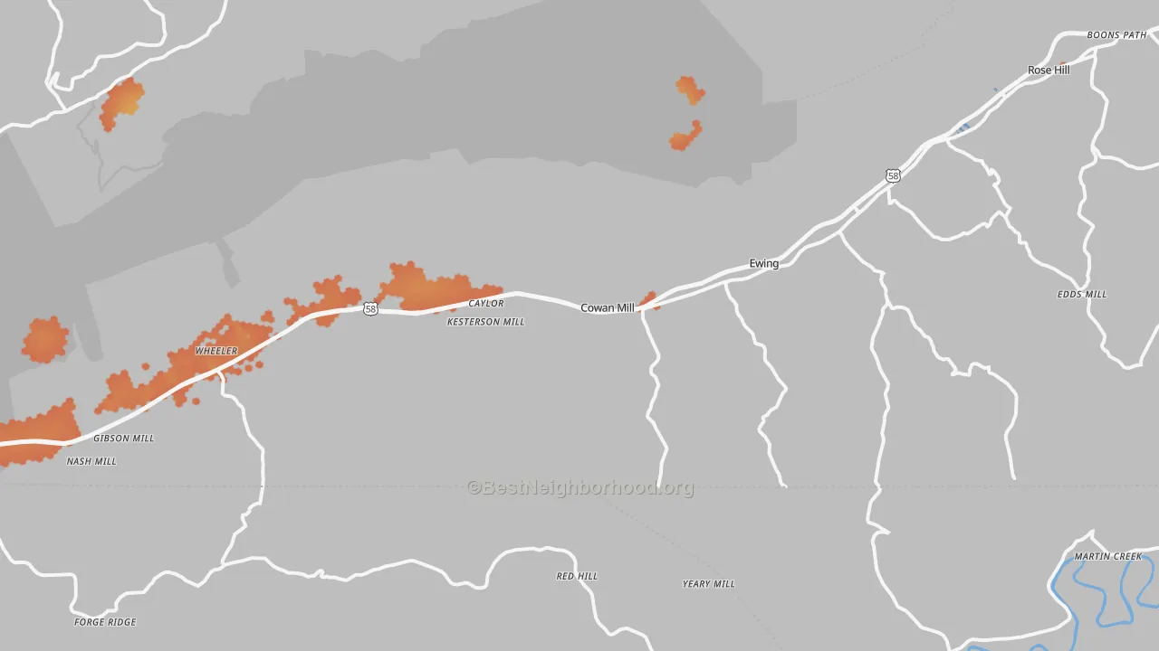 Bike Grade map of Ewing, VA