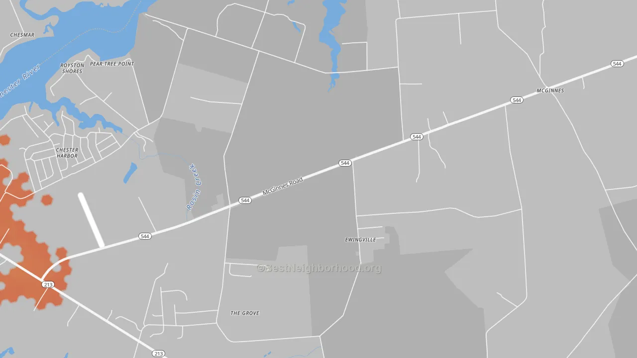 Bike Grade map of Ewingville, MD