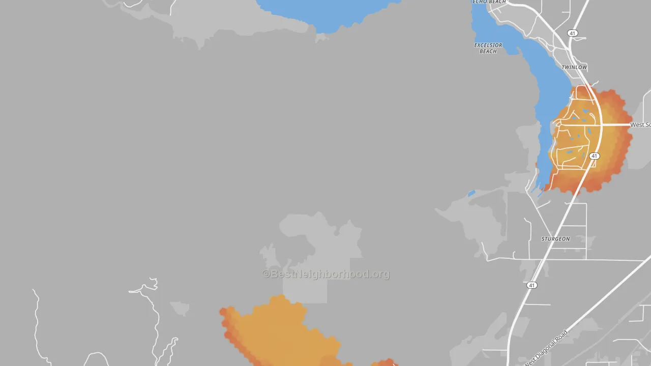 Bike Grade map of Excelsior Beach, ID