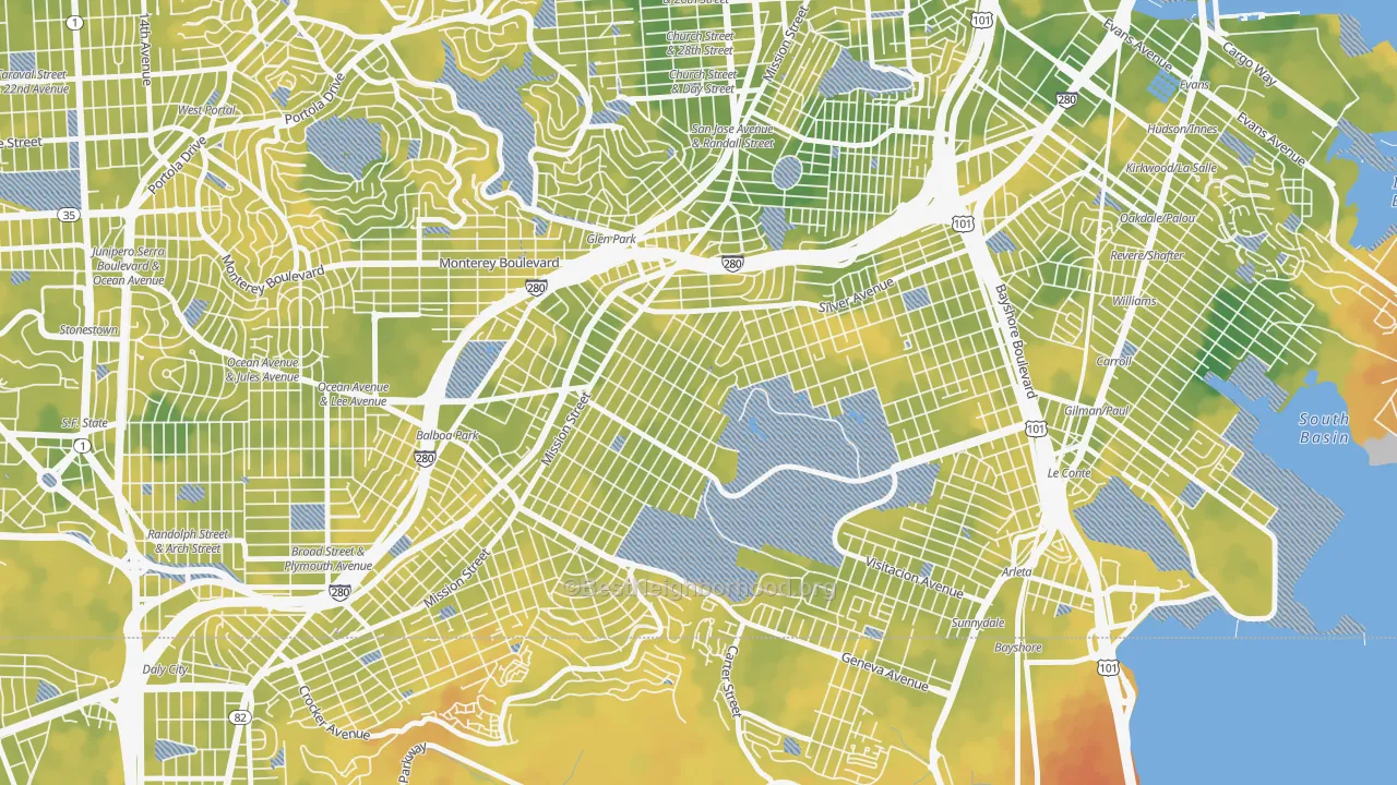 Bike Grade map of Excelsior, San Francisco, CA