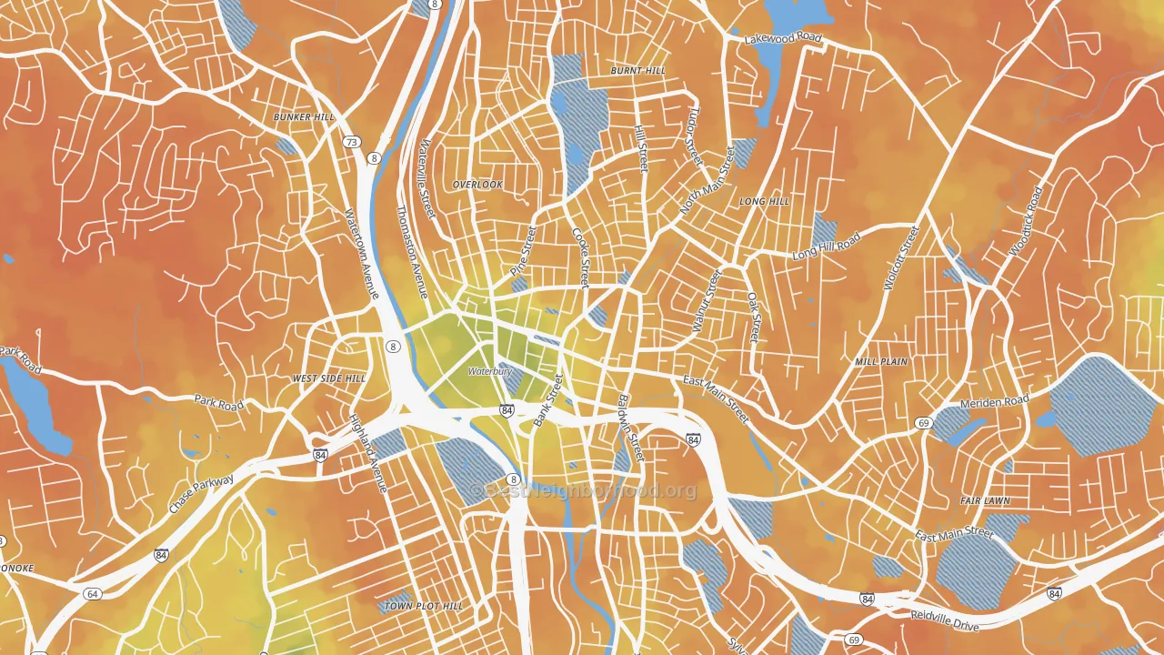 Bike Grade map of Exchange Place, Waterbury, CT