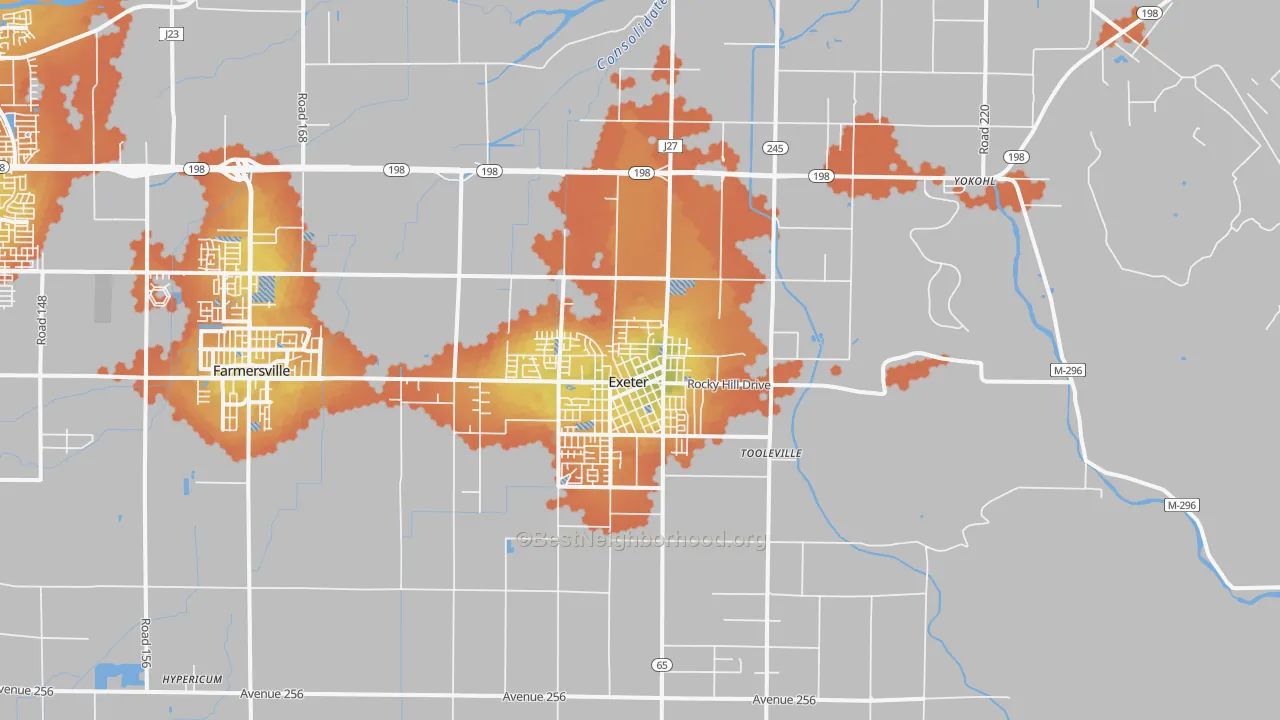 Bike Grade map of Exeter, CA