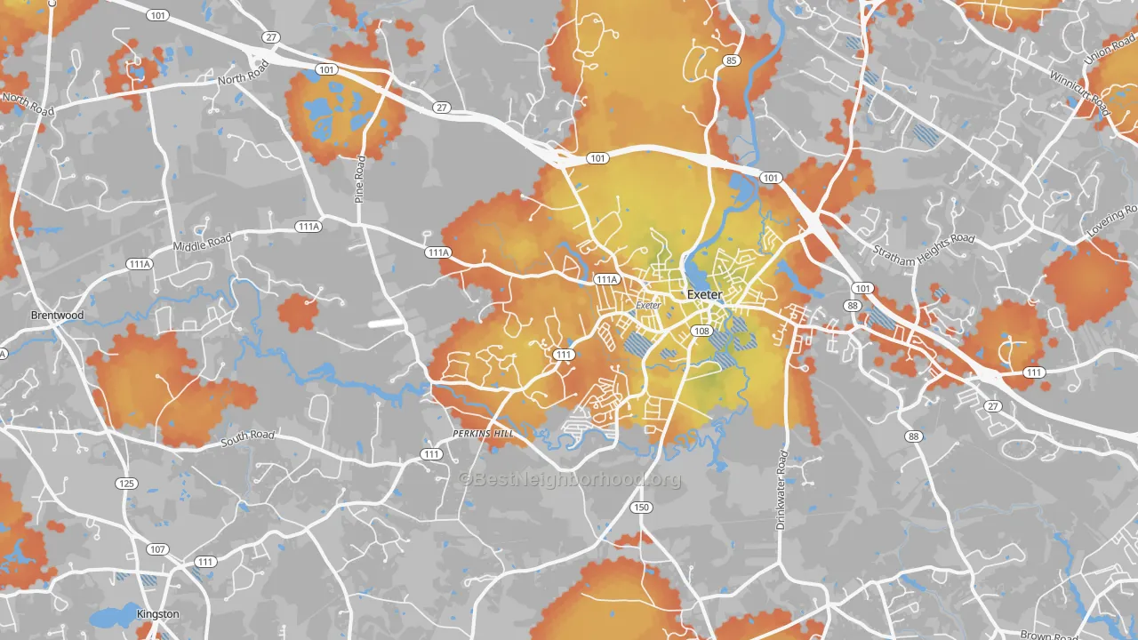 Bike Grade map of Exeter, NH