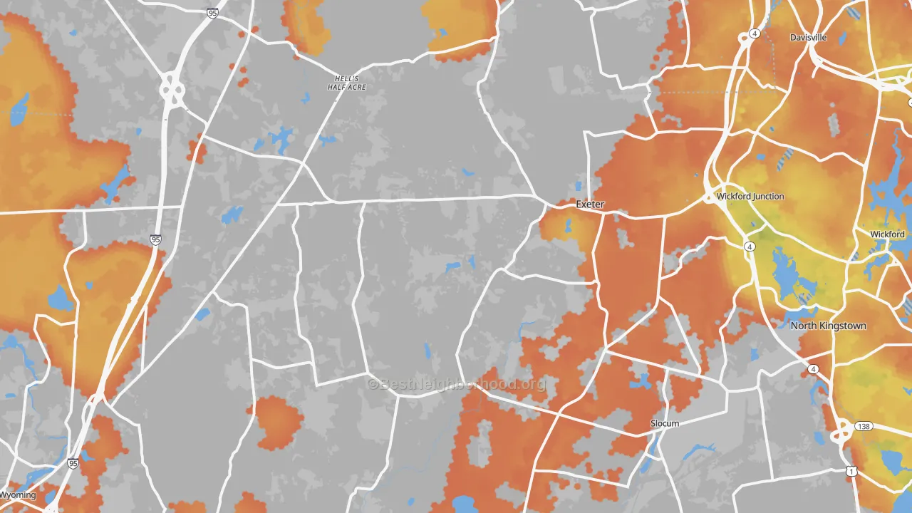 Bike Grade map of Exeter, RI
