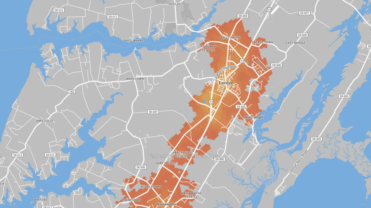 Bike Grade map of Exmore, VA