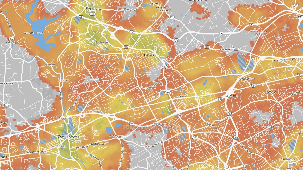 Bike Grade map of Exton, PA