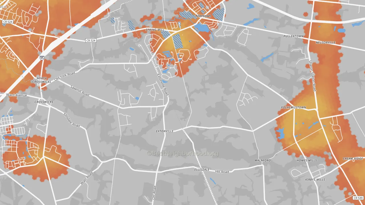 Bike Grade map of Extonville, NJ