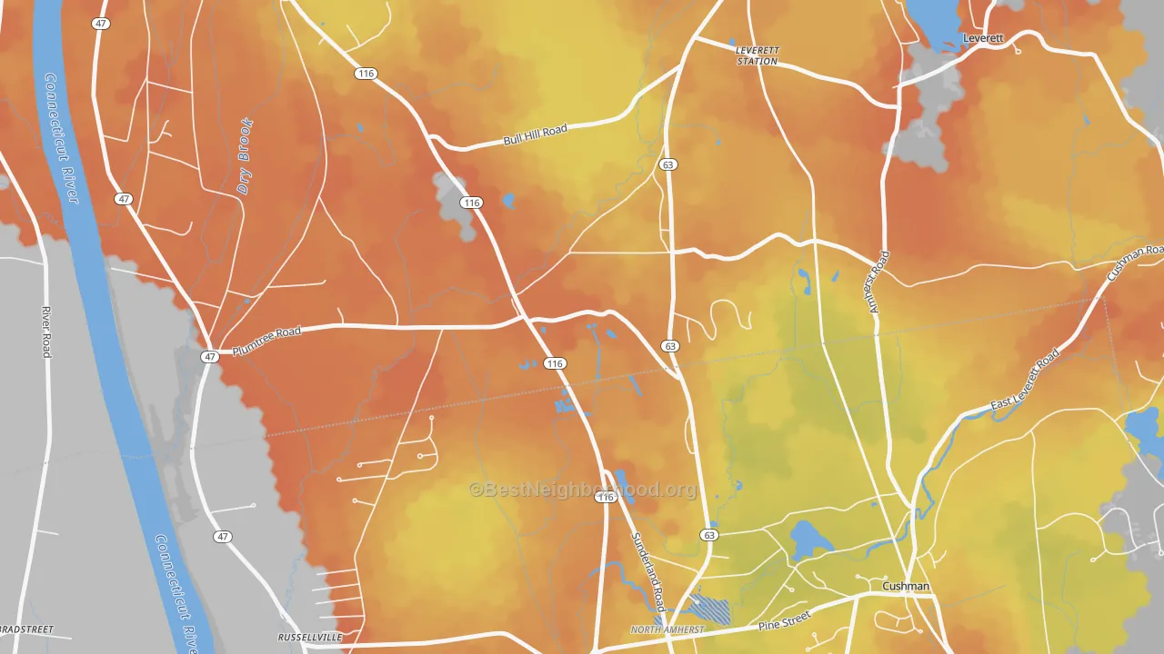 Bike Grade map of Factory Hollow, MA