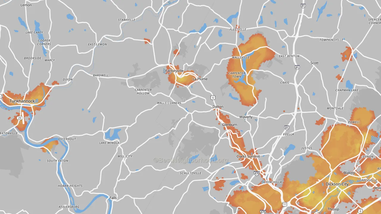 Bike Grade map of Factoryville, PA