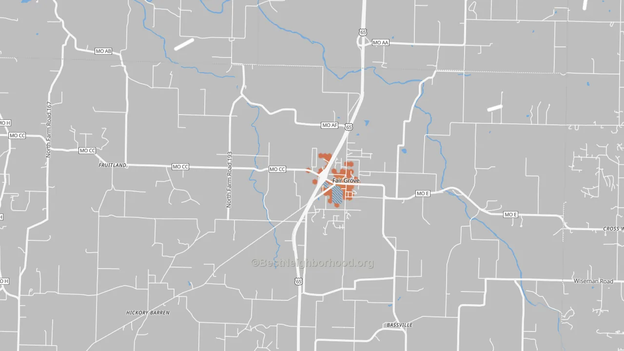 Bike Grade map of Fair Grove, MO