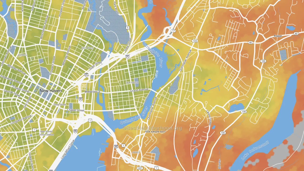 Bike Grade map of Fair Haven, New Haven, CT