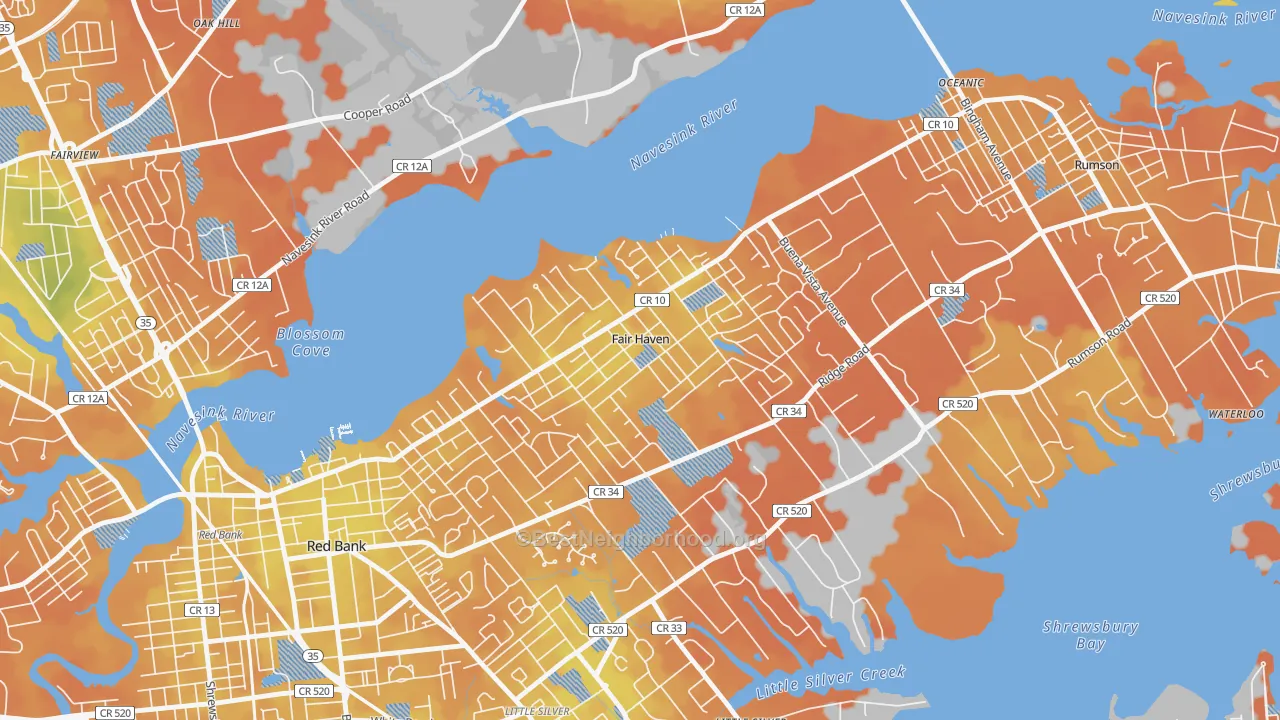 Bike Grade map of Fair Haven, NJ
