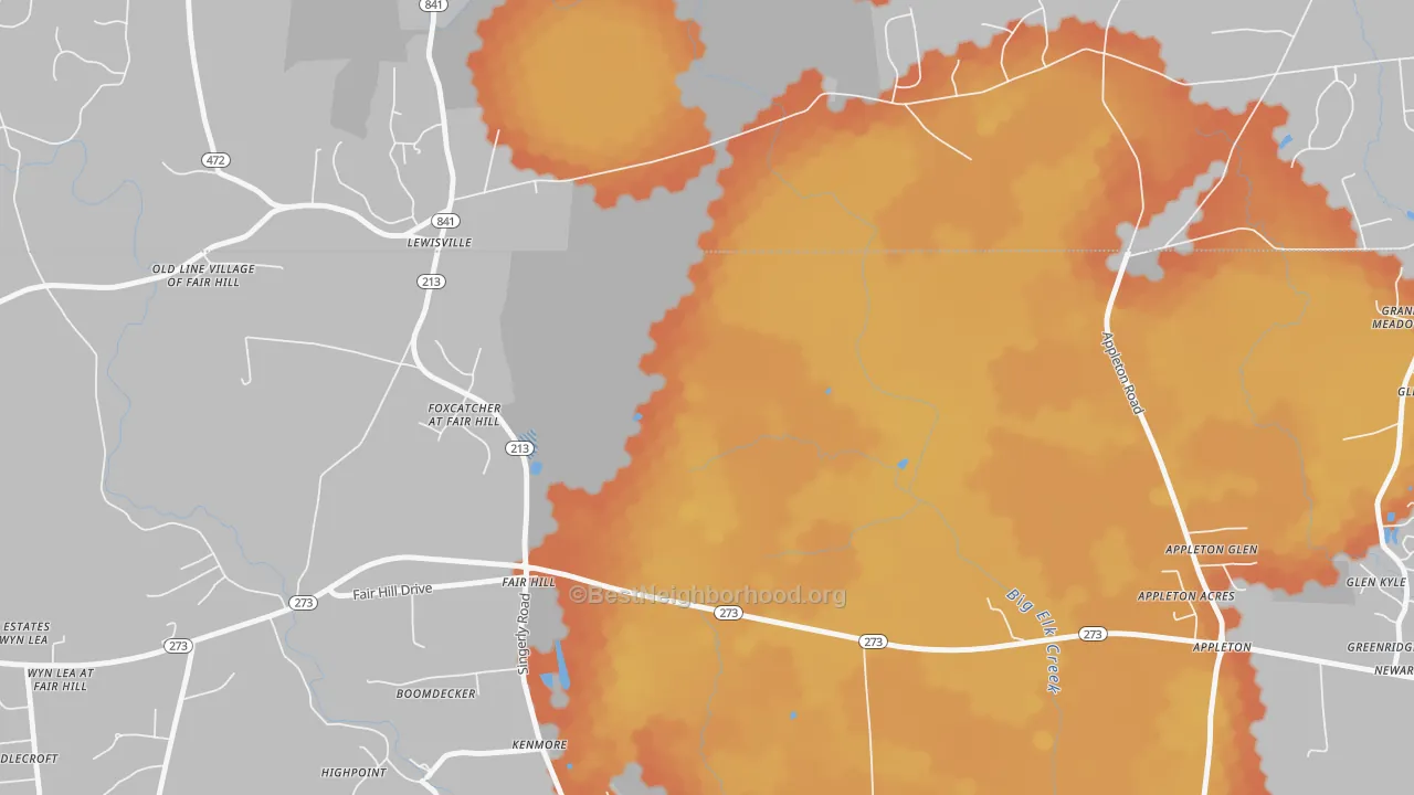 Bike Grade map of Fair Hill, MD