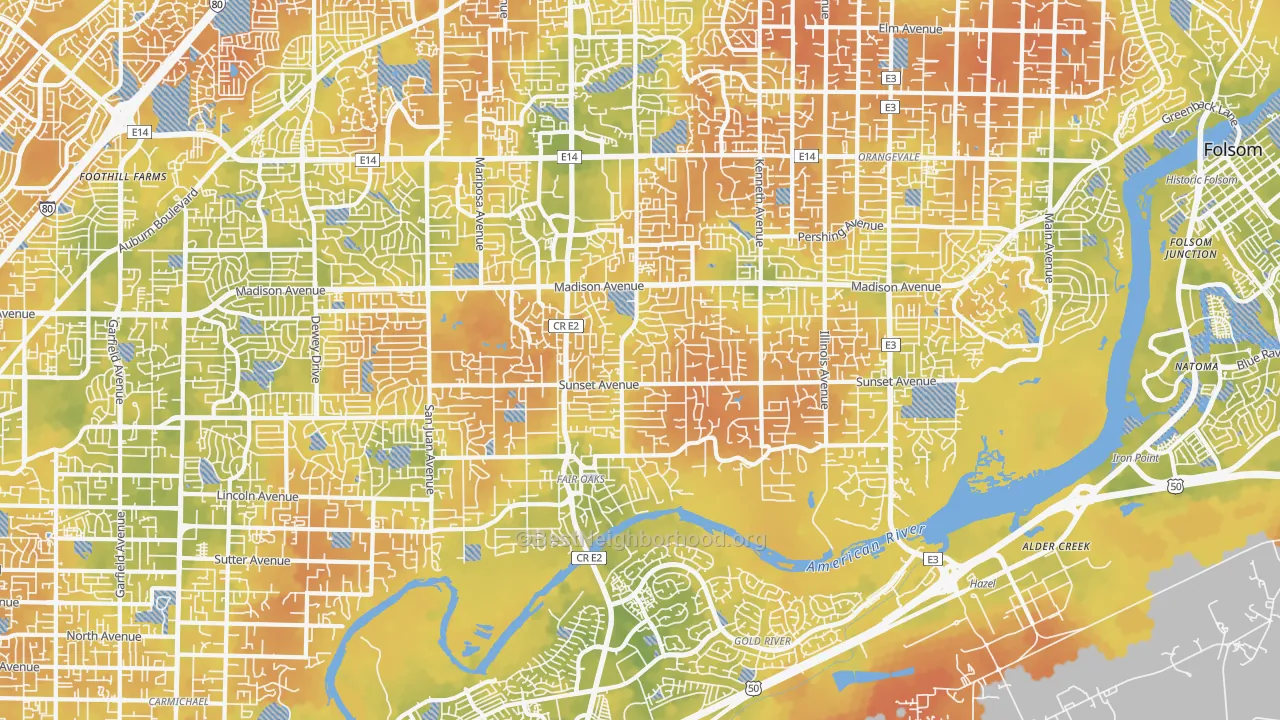 Bike Grade map of Fair Oaks, CA