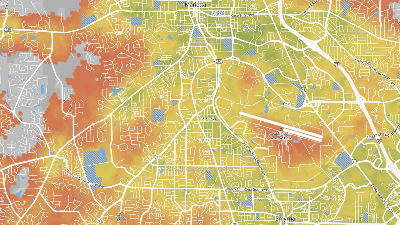 Bike Grade map of Fair Oaks, GA