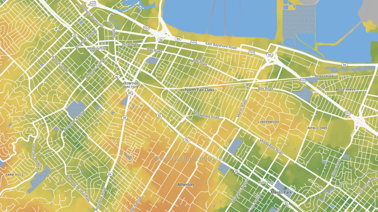 Bike Grade map of Fair Oaks, North Fair Oaks, CA