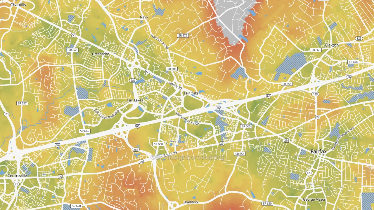 Bike Grade map of Fair Oaks, VA
