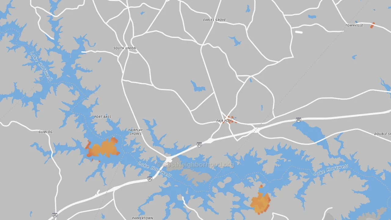 Bike Grade map of Fair Play, SC