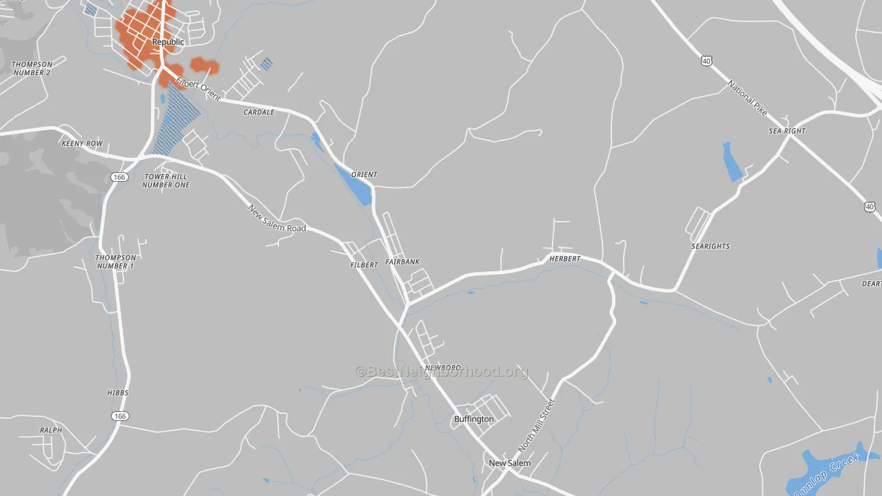 Bike Grade map of Fairbank, PA