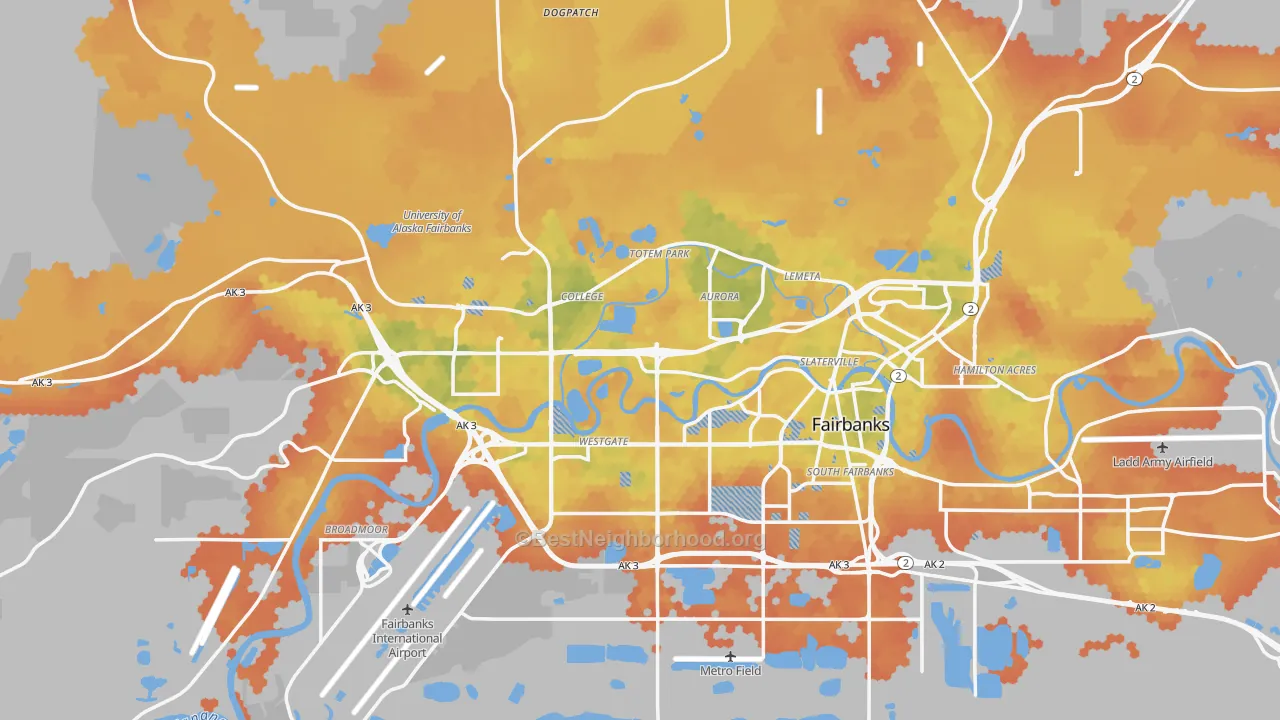 Bike Grade map of Fairbanks, AK