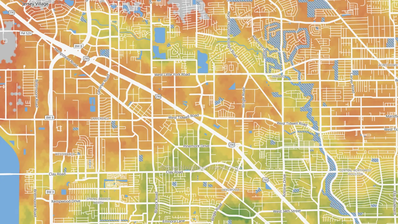 Bike Grade map of Fairbanks-Northwest Crossing, Houston, TX