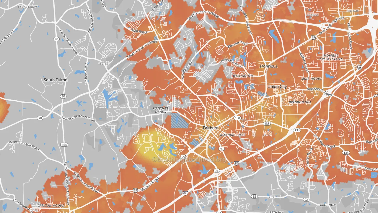 Bike Grade map of Fairburn, GA
