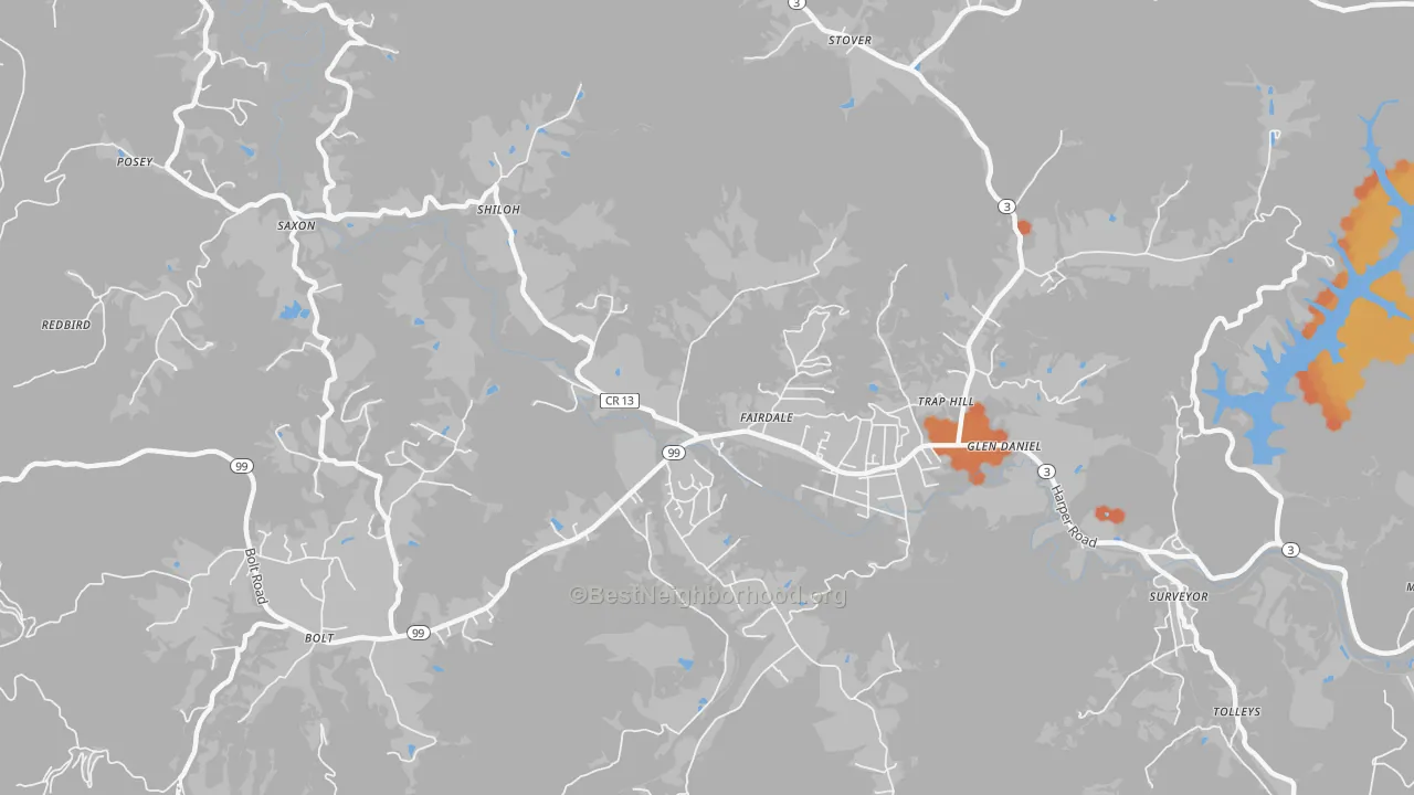 Bike Grade map of Fairdale, WV