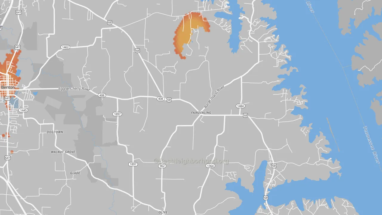 Bike Grade map of Fairdealing, KY