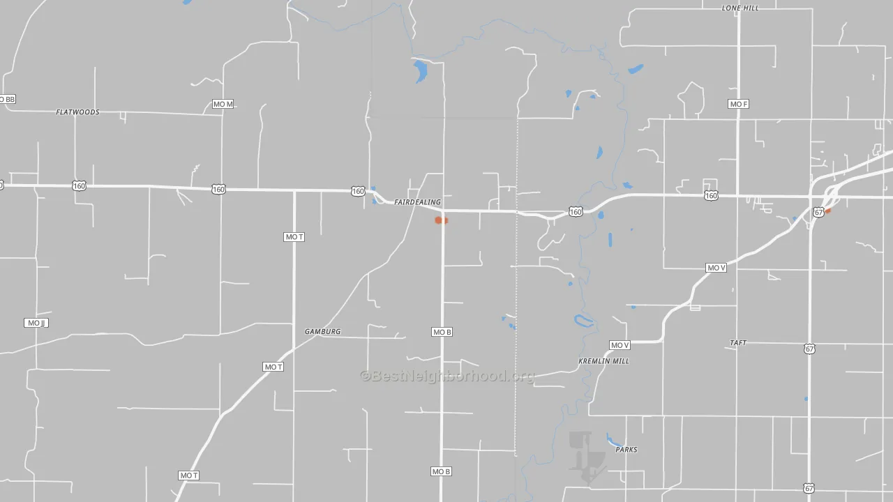 Bike Grade map of Fairdealing, MO