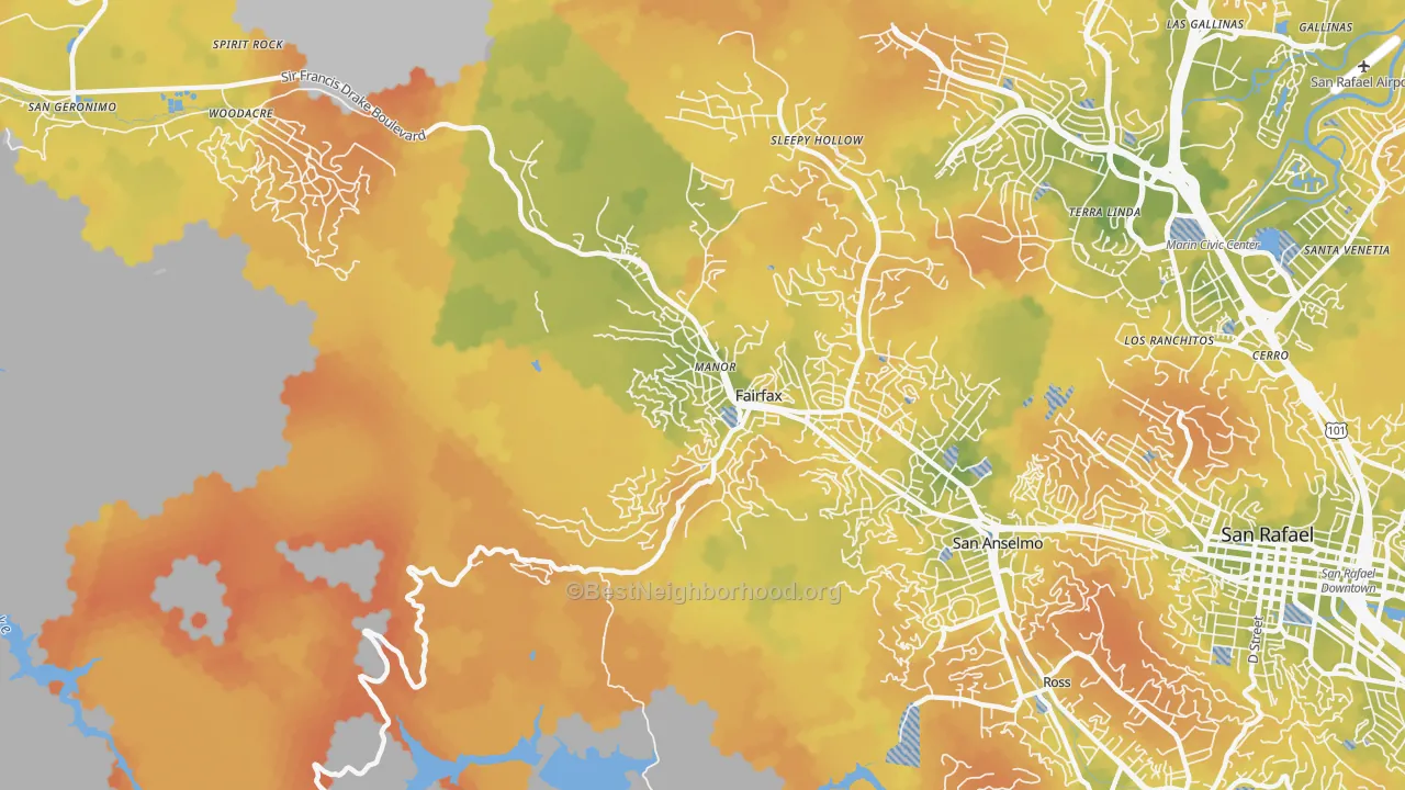 Bike Grade map of Fairfax, CA