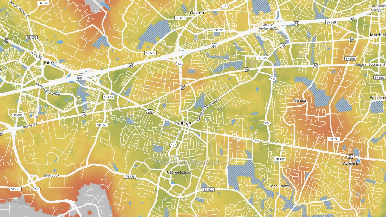 Bike Grade map of Fairfax City, VA