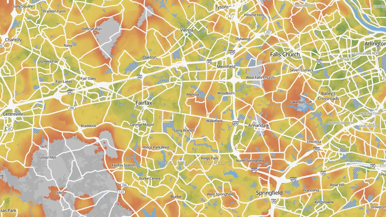 Bike Grade map of Fairfax County, VA