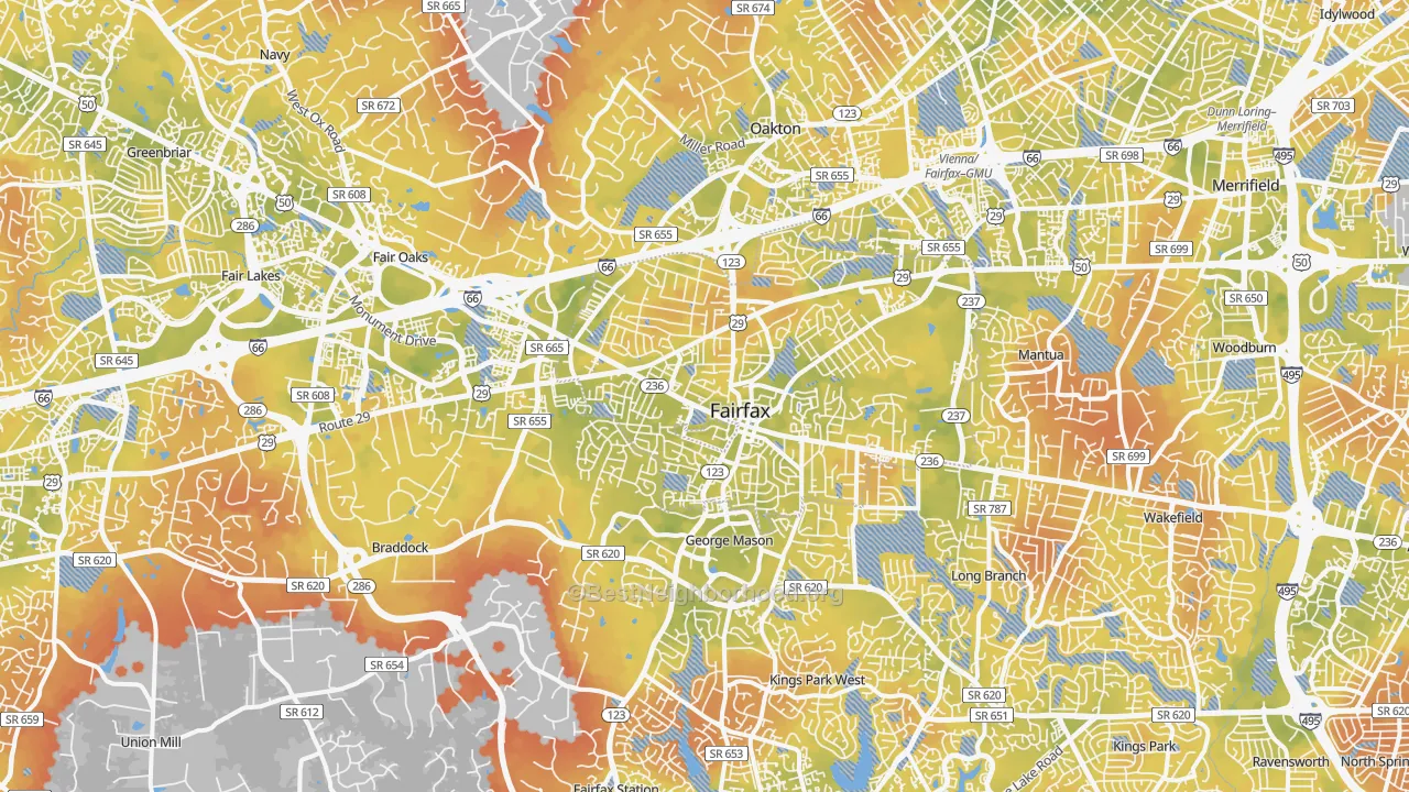 Bike Grade map of Fairfax, VA