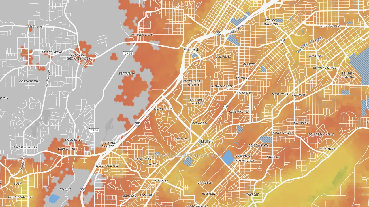 Bike Grade map of Fairfield, AL