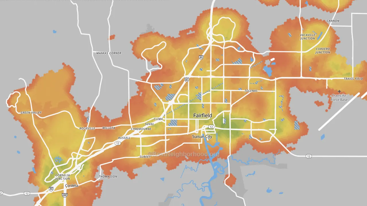 Bike Grade map of Fairfield, CA
