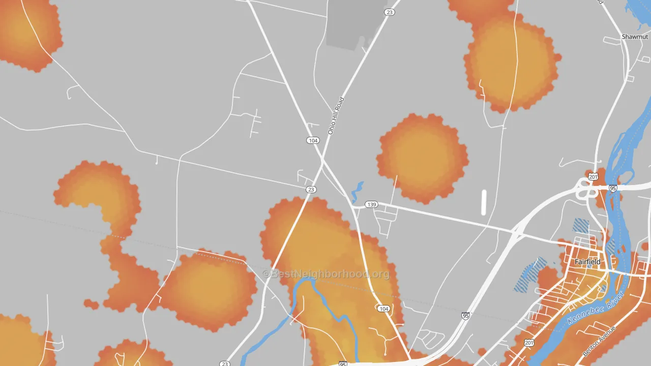 Bike Grade map of Fairfield Center, ME