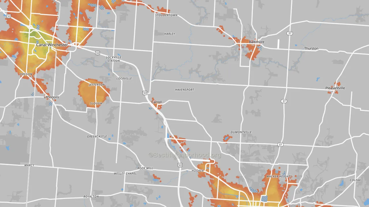 Bike Grade map of Fairfield County, OH