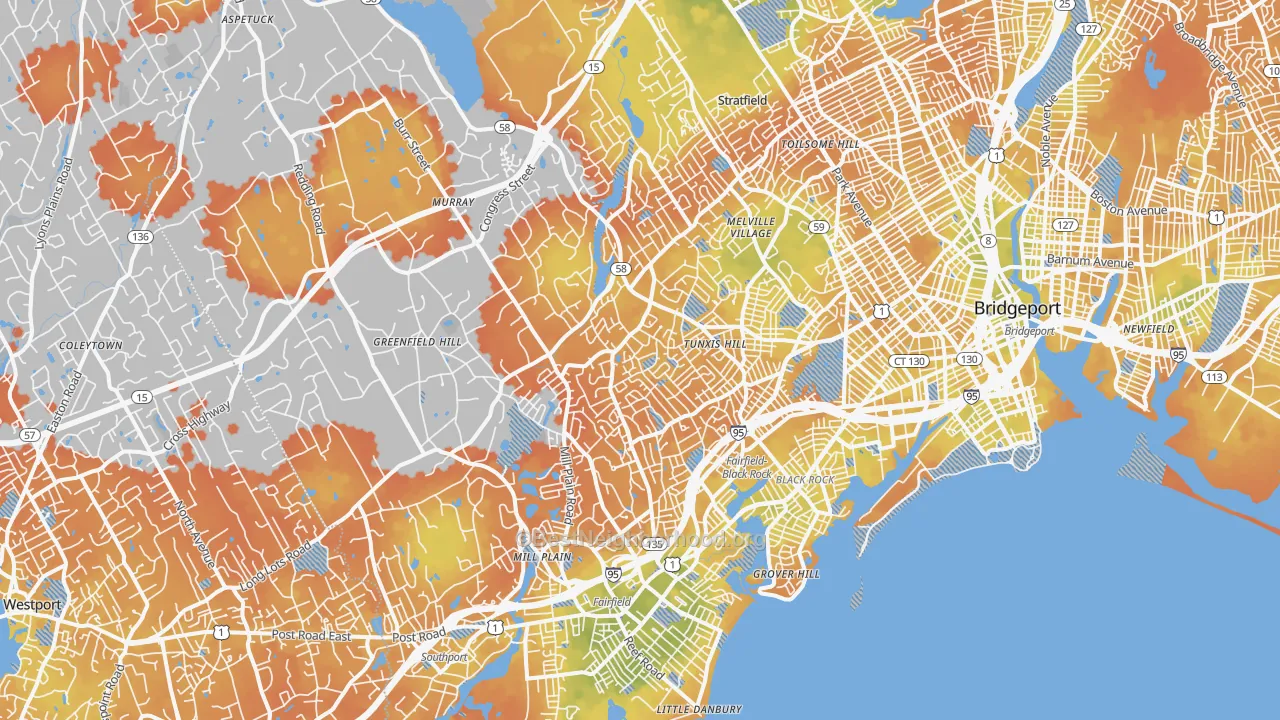 Bike Grade map of Fairfield, CT