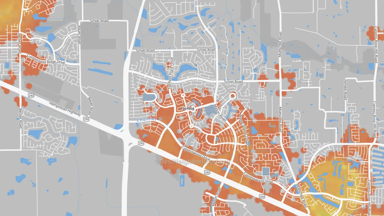 Bike Grade map of Fairfield, Cypress, TX