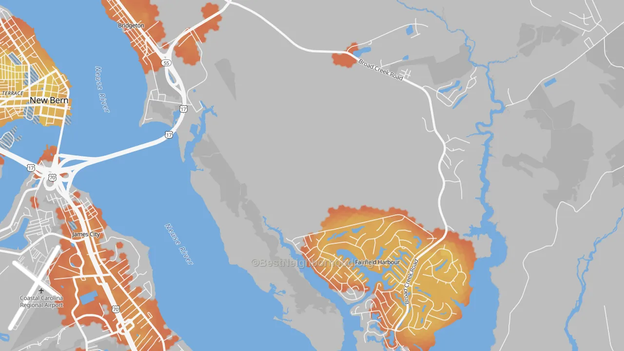 Bike Grade map of Fairfield Harbour, NC