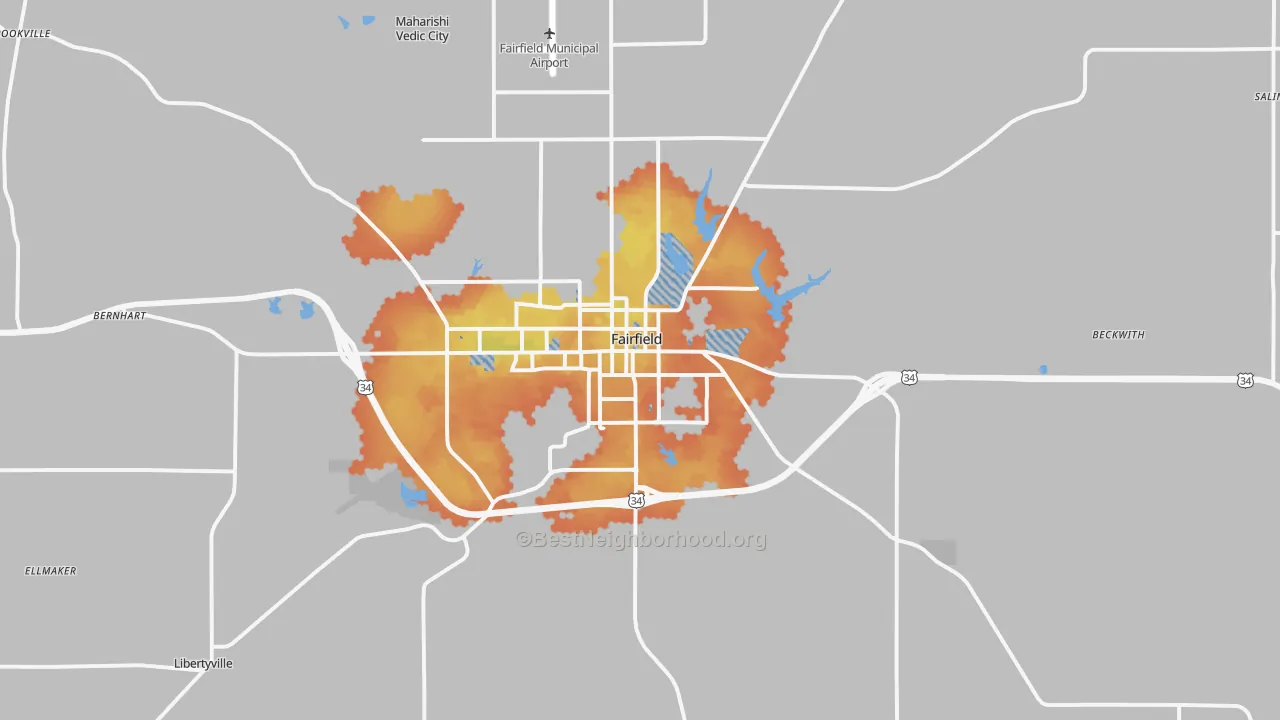 Bike Grade map of Fairfield, IA