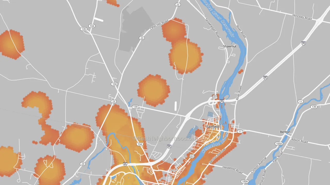 Bike Grade map of Fairfield, ME