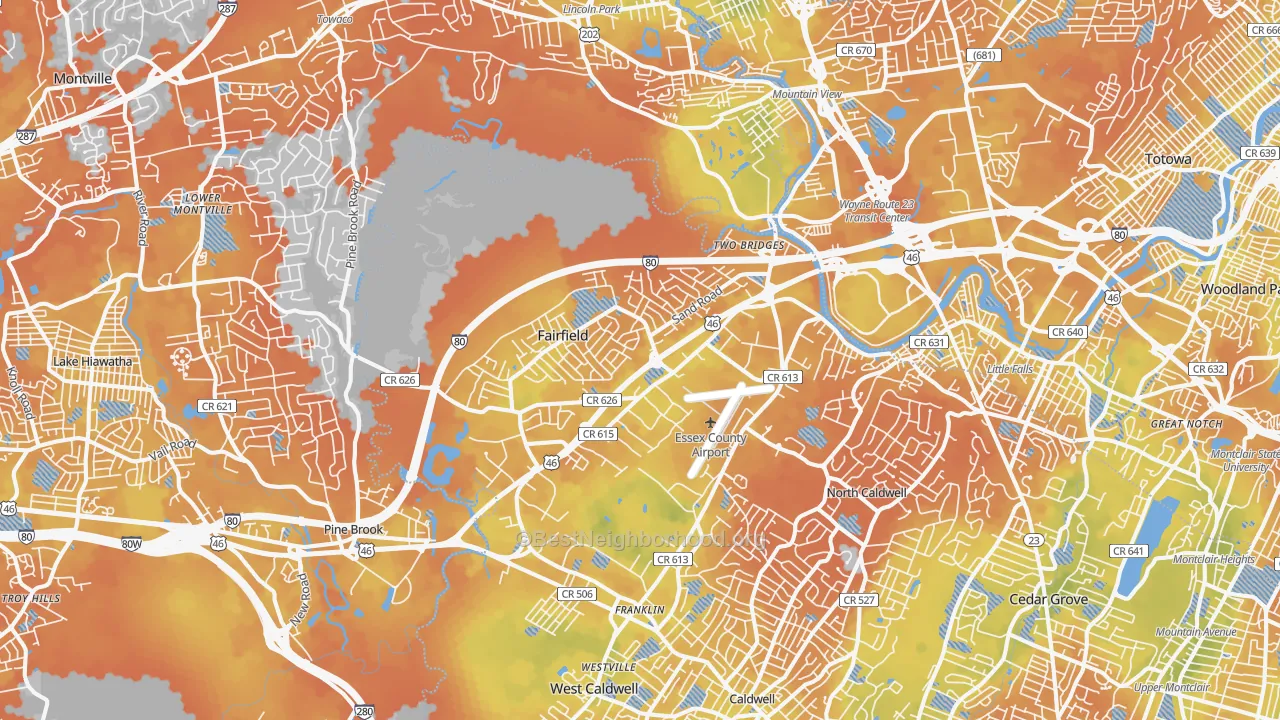 Bike Grade map of Fairfield, NJ