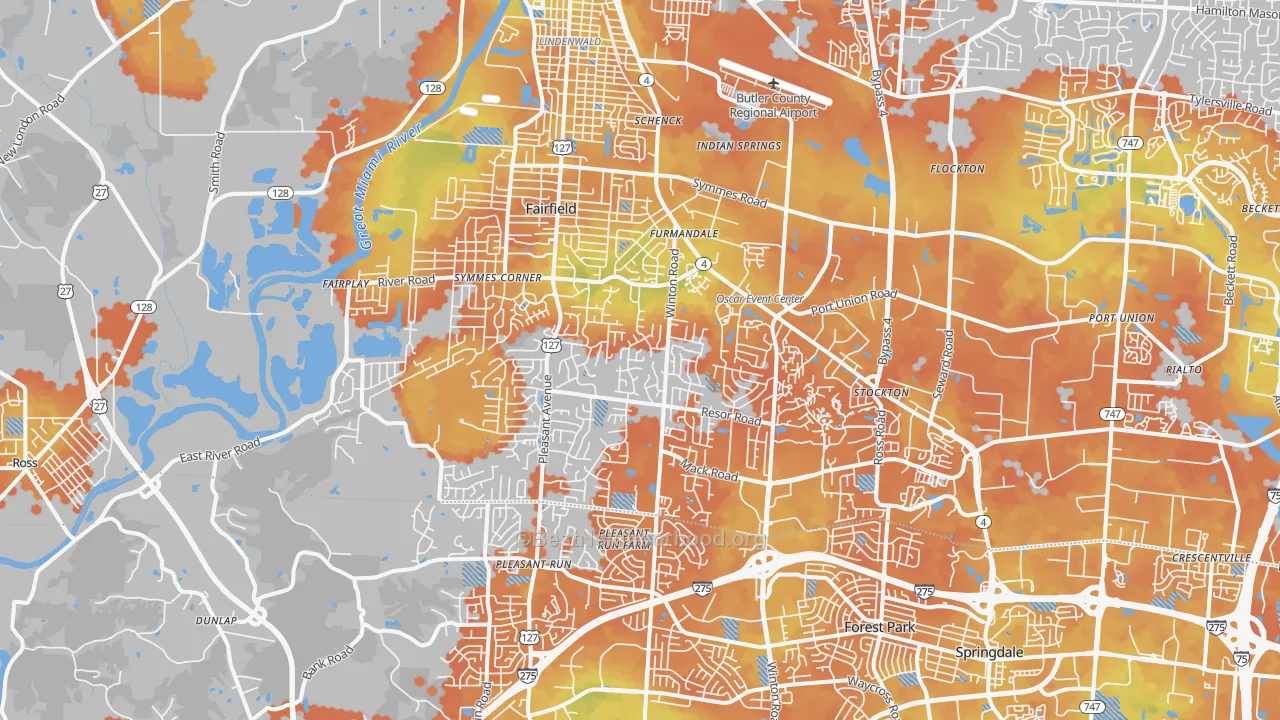 Bike Grade map of Fairfield, OH