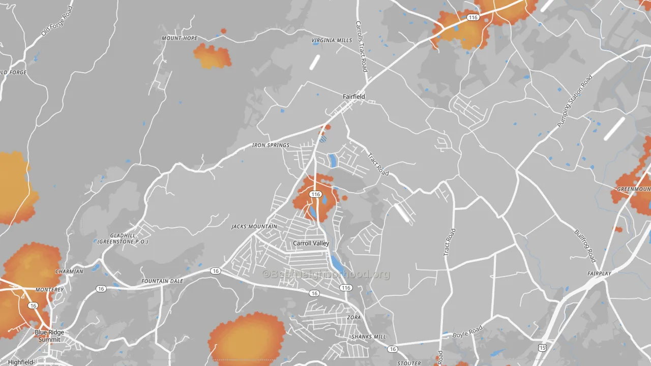Bike Grade map of Fairfield, PA