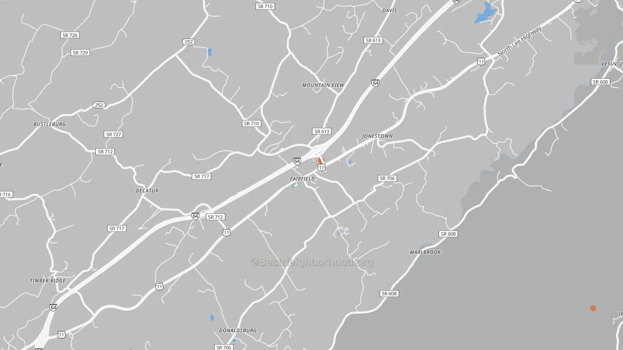Bike Grade map of Fairfield, VA