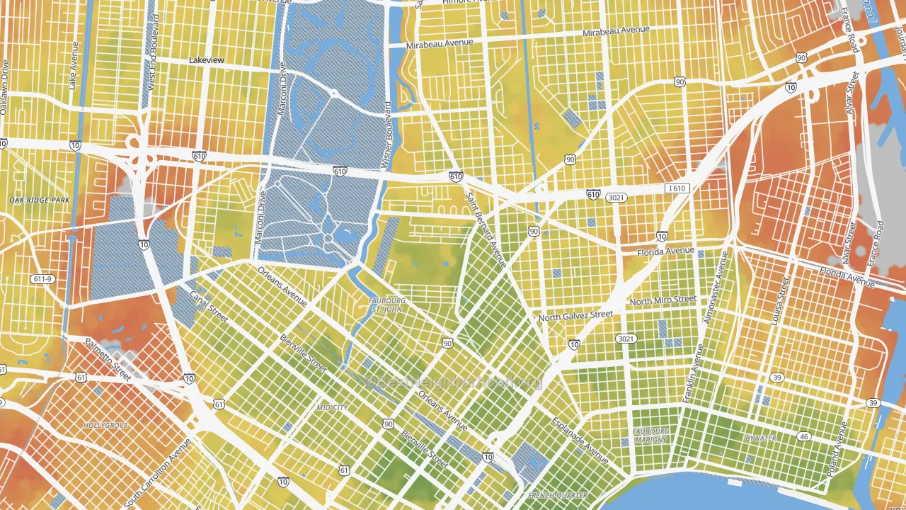 Bike Grade map of Fairgrounds, New Orleans, LA