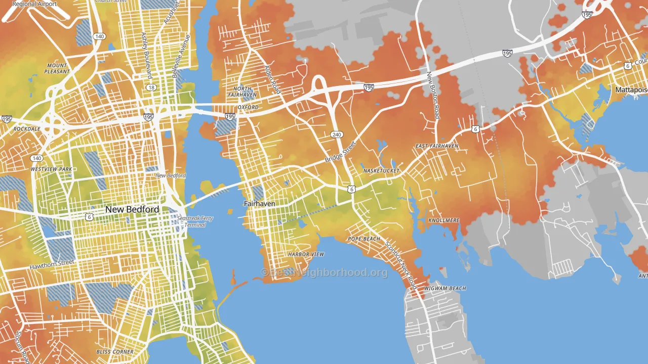 Bike Grade map of Fairhaven, MA