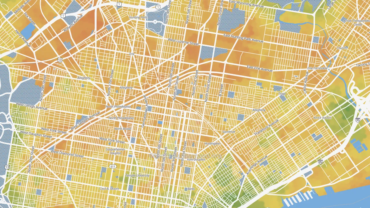 Bike Grade map of Fairhill, Philadelphia, PA